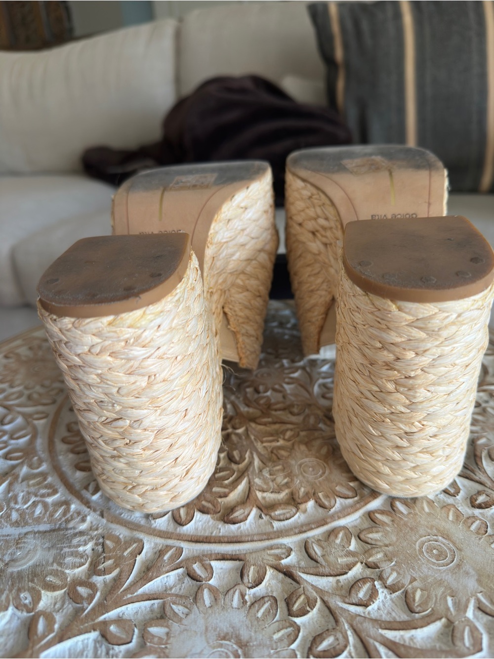 Dolce Vita Natural Raffia Woven Platform Slide Mules Size 7.5 - Picture 4 of 11